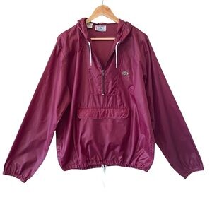 IZOD LACOSTE Vintage Maroon 1/4 Zip Hooded Windbreaker Size M